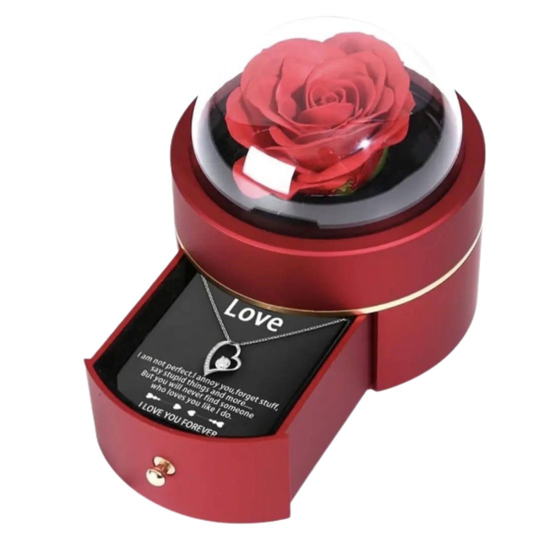 Rosa eterna con cadena y dije
