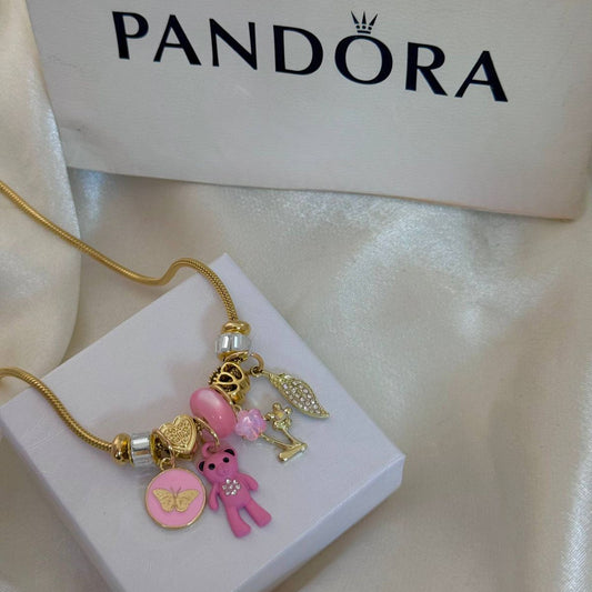 Collar Pandora Osito, Flor y Mariposa
